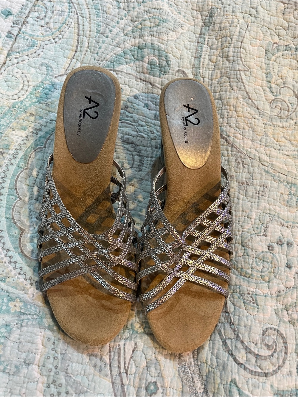 A2 By Aerosoles Metallic Silver Woven Slide Sandals